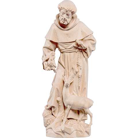 Statua di San Francesco d'Assisi in legno naturale, linea da 40 cm - Demetz Deur