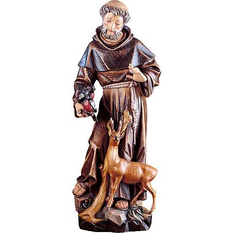 Statua di San Francesco d'Assisi in legno di tiglio dipinto a mano, linea da 60 cm - Demetz Deur