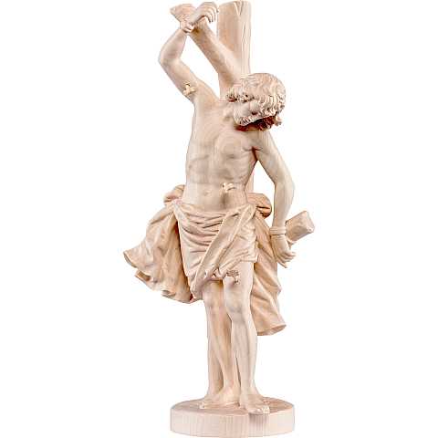 Statua di San Sebastiano in Legno, Rifinitura Naturale, Altezza 20 cm