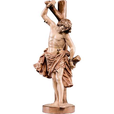 Statua di San Sebastiano in Legno, Rifinitura 3 Toni di Marrone, Altezza 15 Cm Circa - Demetz Deur