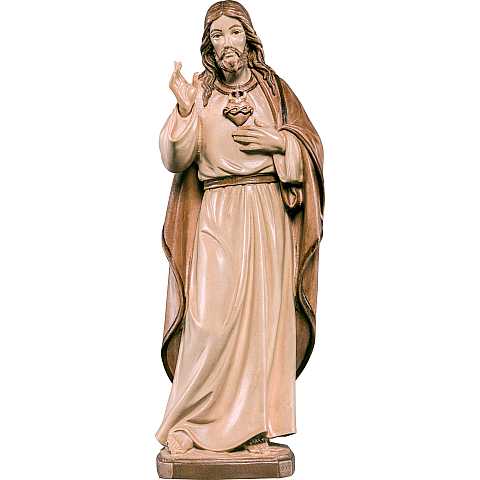 Statua del Sacro Cuore di Gesù in stile classico in legno, 3 toni di marrone, linea da 40 cm - Demetz Deur