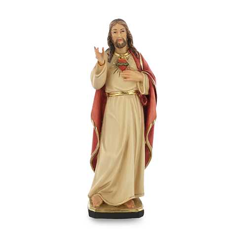 Statua del Sacro Cuore di Gesù in stile classico, in legno dipinto a mano, linea da 15 cm - Demetz Deur