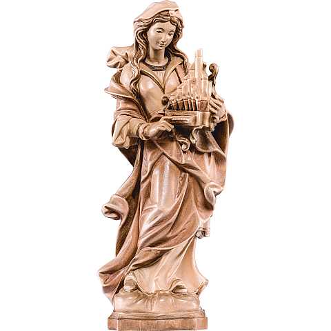 Statua di Santa Cecilia in Legno, Rifinitura 3 Toni di Marrone, Altezza 15 Cm Circa - Demetz Deur