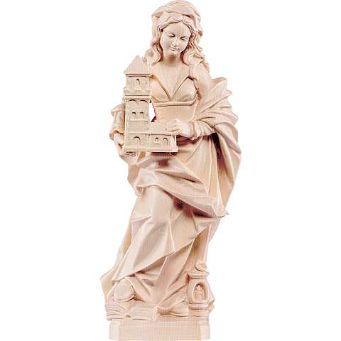 Statua di Santa Barbara in Legno, Rifinitura Naturale, Altezza 40 Cm Circa - Demetz Deur