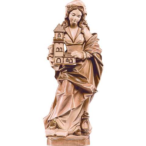 Statua di Santa Barbara in Legno, Rifinitura 3 Toni di Marrone, Altezza 30 Cm Circa - Demetz Deur