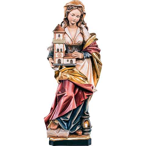 Statua di Santa Barbara in Legno Colorato Dipinto a Mano, Altezza 30 Cm Circa - Demetz Deur