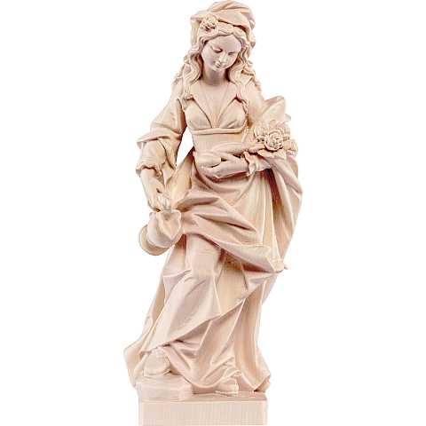 Statua di Santa Elisabetta con rose in Legno, Rifinitura Naturale, Altezza 20 Cm Circa - Demetz Deur