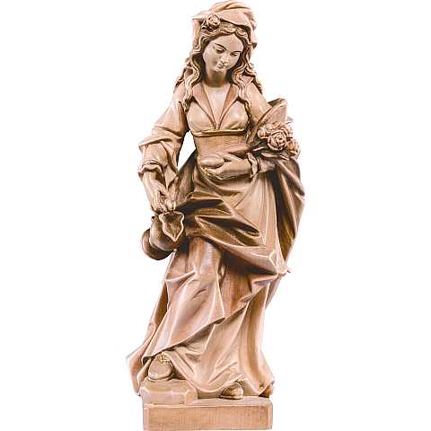 Statua di Santa Elisabetta con rose in Legno, Rifinitura 3 Toni di Marrone, Altezza 15 Cm Circa - Demetz Deur