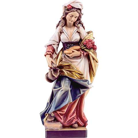 Statua di Santa Elisabetta con rose in Legno Colorato Dipinto a Mano, Altezza 36 Cm Circa - Demetz Deur