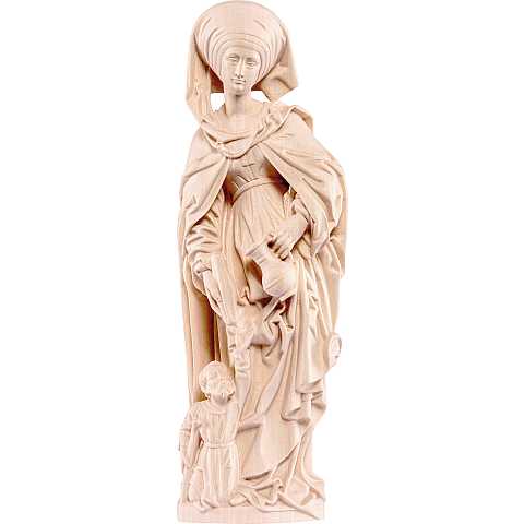 Statua di Santa Elisabetta con mendicante in Legno, Rifinitura Naturale, Altezza 100 Cm Circa - Demetz Deur