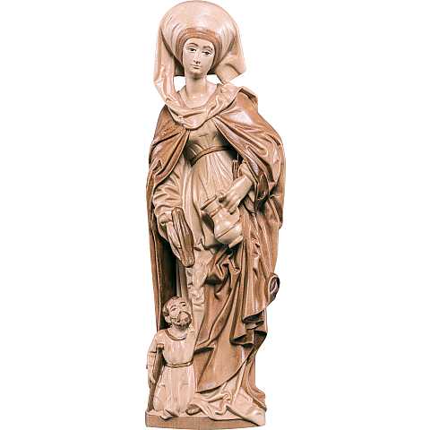 Statua di Santa Elisabetta con mendicante in Legno, Rifinitura 3 Toni di Marrone, Altezza 100 Cm Circa - Demetz Deur