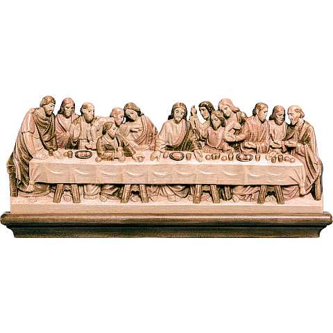 Ultima Cena stile Leonardo da Vinci, bassorilievo in legno, 3 tonalità di marrone, larghezza: 55 cm - Demetz Deur