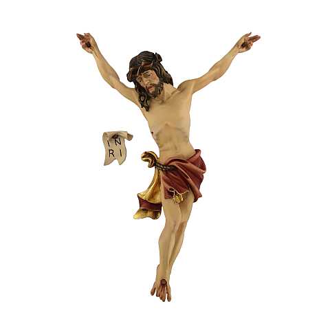 Corpo del Cristo delle Alpi con Drappo Rosso per Crocifisso, Legno Dipinto a Mano, Altezza: 40 Cm Circa - Demetz Deur