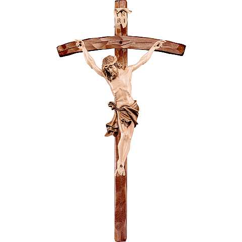 Crocifisso con Cristo delle Alpi e Croce Pastorale, Legno 3 Toni di Marrone, Altezza Gesù: 10 Cm Circa - Demetz Deur
