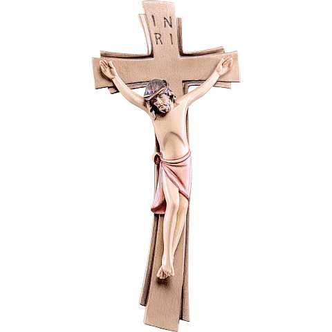 Crocifisso Sinai con Drappo Rosso, Legno Dipinto a Mano, Altezza Corpo Gesù: 60 Cm - Demetz Deur
