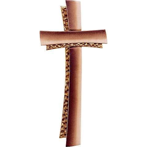 Crocifisso Stilizzato Contemporaneo, Croce Moderna di Design a Doppio Profilo, Legno con Color Oro, Altezza: 28 Cm - Demetz Deur