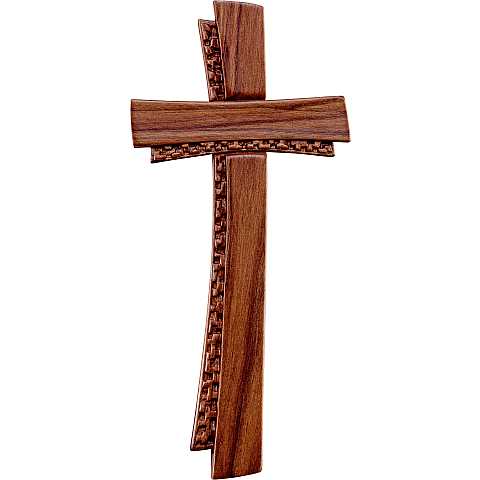 Crocifisso Stilizzato Contemporaneo, Croce Moderna di Design a Doppio Profilo, Legno di Noce Naturale, Altezza: 28 Cm - Demetz Deur