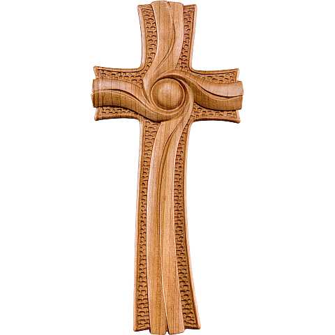 Croce della Luce, Crocifisso Contemporaneo Stile Moderno da Muro, Legno di Ciliegio al Naturale, Dettagli Color Oro, Altezza: 35 Cm - Demetz Deur