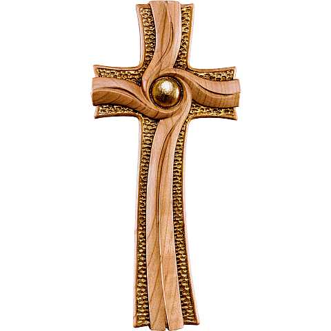 Croce della Luce, Crocifisso Contemporaneo Stile Moderno da Muro, Legno di Ciliegio con Dettagli Color Oro, Altezza: 35 Cm - Demetz Deur