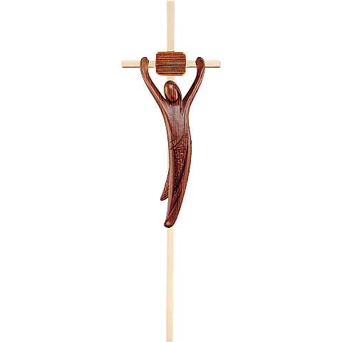 Crocifisso Cristo della Gioventù, Crocifisso Stilizzato Design Moderno, Legno di Noce Naturale, Altezza Corpo: 15 Cm - Demetz Deur