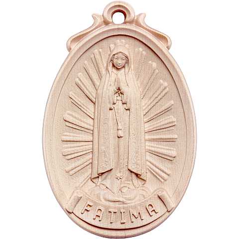 Medaglione Scolpito con Madonna di Fatima a Figura Intera, Legno Naturale, Altezza: 12 Cm - Demetz Deur