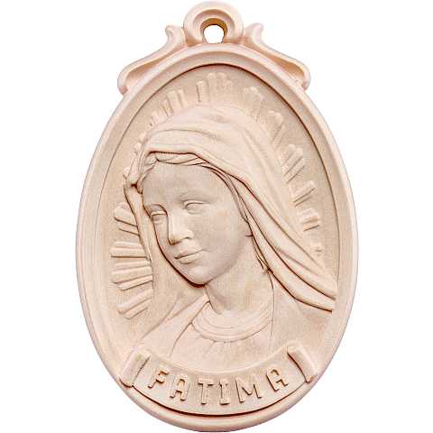 Medaglione Scolpito con Volto Madonna di Fatima, Legno Naturale, Altezza: 9 Cm - Demetz Deur