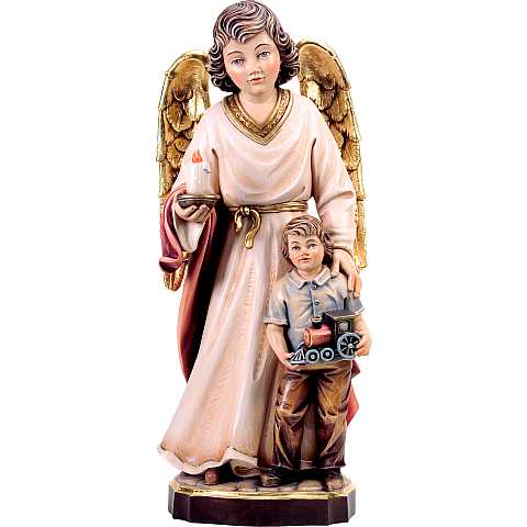 Statua Angelo Custode con Bambino, Legno Dipinto a Mano, Linea da 30 cm - Demetz Deur