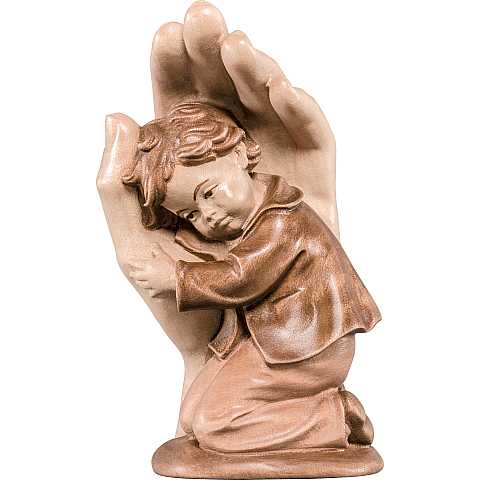 Statuetta della Mano Protettrice con Bambino, da Appoggio, Legno in 3 Toni di Marrone, Lunghezza  5 Cm - Demetz Deur