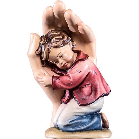 Statuetta della Mano Protettrice con Bambino, da Appoggio, Legno Dipinto a Mano, Lunghezza  7 Cm - Demetz Deur