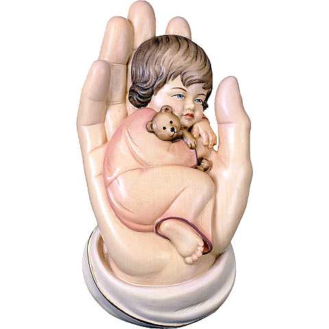 Mano protettrice da appendere con bambina - Demetz - Deur - Statua in legno dipinta a mano. Altezza pari a 15 cm.