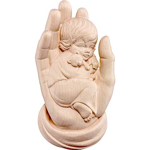 Mano protettrice da appendere con bambino - Demetz - Deur - Statua in legno dipinta a mano. Altezza pari a 9 cm.
