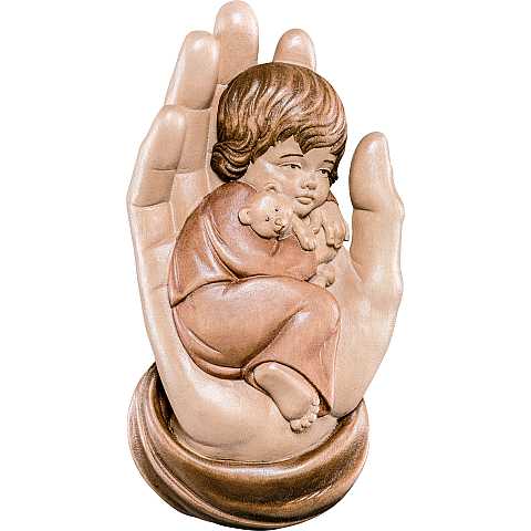 Mano protettrice da appendere con bambino - Demetz - Deur - Statua in legno dipinta a mano. Altezza pari a 19 cm.