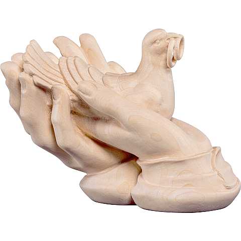 Mani protettrici con colomba - Demetz - Deur - Statua in legno dipinta a mano. Altezza pari a 7 cm.