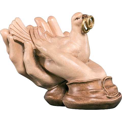 Mani protettrici con colomba - Demetz - Deur - Statua in legno dipinta a mano. Altezza pari a 7 cm.