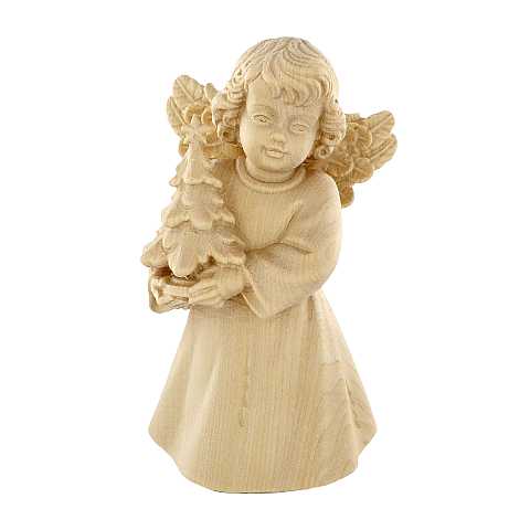 Statuina dell'angioletto con alberello di Natale, linea da 10 cm, in legno naturale, collezione Angeli Sissi - Demetz Deur