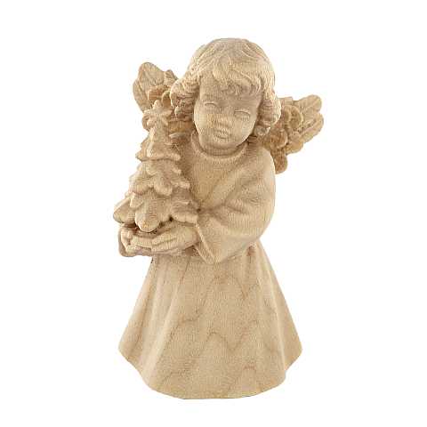 Statuina dell'angioletto con alberello di Natale, linea da 7 cm, in legno naturale, collezione Angeli Sissi - Demetz Deur