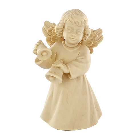 Statuina dell'angioletto con campanelline, linea da 10 cm, in legno naturale, collezione Angeli Sissi - Demetz Deur