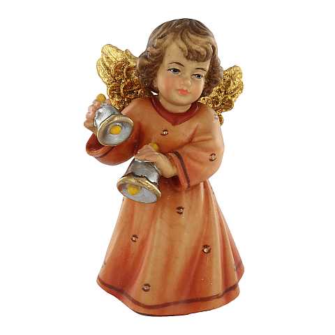 Statuina dell'angioletto con campanelle, linea da 10 cm, in legno dipinto a mano, collezione Angeli Sissi - Demetz Deur