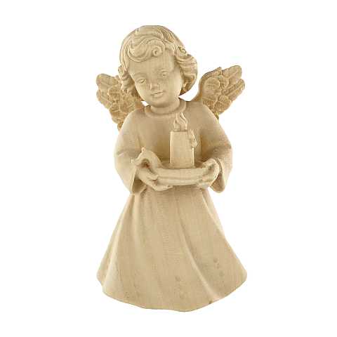 Statuina dell'angioletto con candela, linea da 14 cm, in legno naturale, collezione Angeli Sissi - Demetz Deur