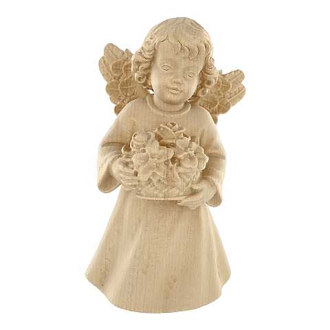 Statuina dell'angioletto con fiori, linea da 14 cm, in legno naturale, collezione Angeli Sissi - Demetz Deur