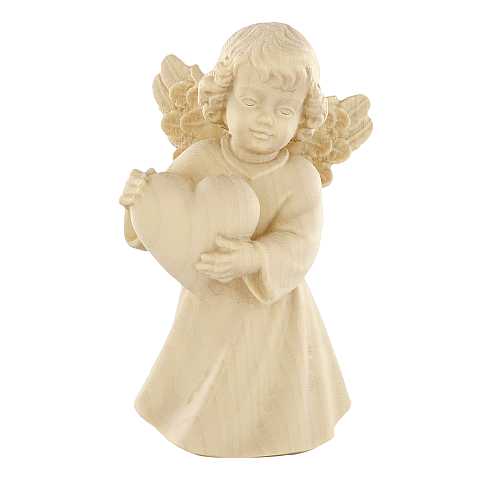 Statuina dell'angioletto con cuore, linea da 10 cm, in legno naturale, collezione Angeli Sissi - Demetz Deur