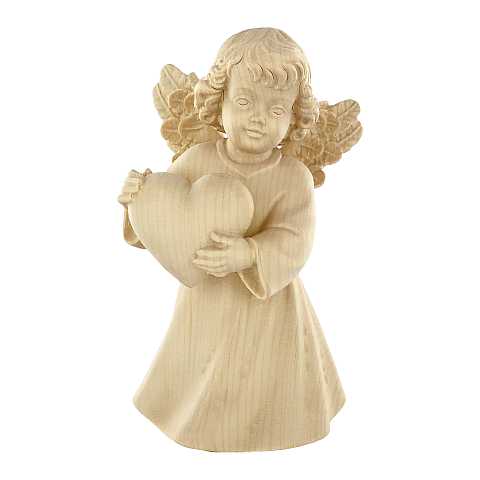 Statuina dell'angioletto con cuore, linea da 14 cm, in legno naturale, collezione Angeli Sissi - Demetz Deur