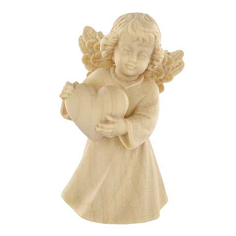 Statuina dell'angioletto con cuore, linea da 7 cm, in legno naturale, collezione Angeli Sissi - Demetz Deur