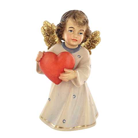 Statuina dell'angioletto con cuore, linea da 14 cm, in legno dipinto a mano, collezione Angeli Sissi - Demetz Deur