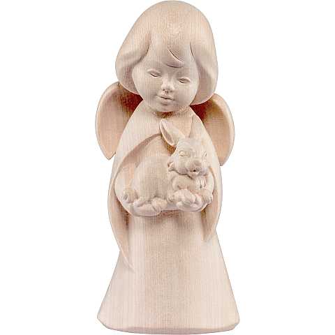 Angelo sognatore con coniglietto - Demetz - Deur - Statua in legno dipinta a mano. Altezza pari a 5 cm.