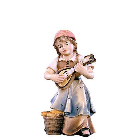 Bimba con mandolino Stile Barocco ''D.K.'', Deur Krippe, Legno Colorato Dipinto a Mano, Linea da 16 Cm - Demetz Deur