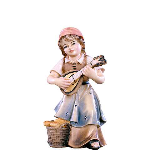 Bimba con mandolino, Statuina per Presepe Tradizionale Tirolese ''Heimatkrippe'', Legno Colorato Dipinto a Mano, Linea da 18 Cm - Demetz Deur