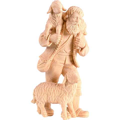 Pastore con 2 pecore per Presepe ''Rives Krippe'', Statuina in Legno Naturale, Adatta a Presepe Linea 15 Cm - Demetz Deur