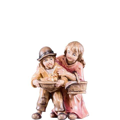 Coppia di bambini per Presepe ''Rives Krippe'', Statuina in Legno Dipinto a Mano, Adatta a Presepe Linea 15 Cm - Demetz Deur