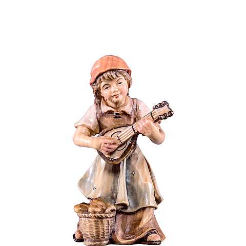Bimba con mandolino per Presepe ''Rives Krippe'', Statuina in Legno Dipinto a Mano, Adatta a Presepe Linea 15 Cm - Demetz Deur